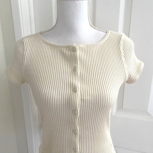 Free People Intimately Ribbed Button Front Top Size Medium Cream Beige Feminine - Picture 4 of 9